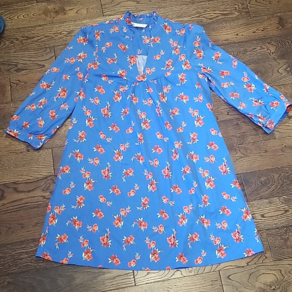 Zara Peasant Mini Dress with floral pattern